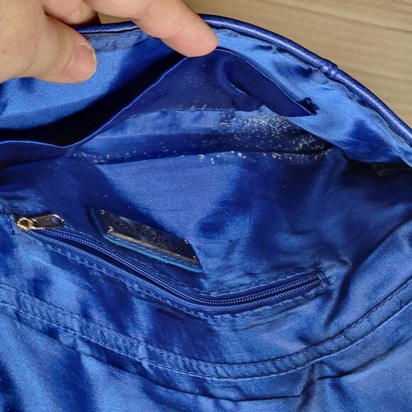 Miztique Blue with Gold Studs and Chain Vegan Leather Crossbody Clutch Purse - Picture 5 of 5